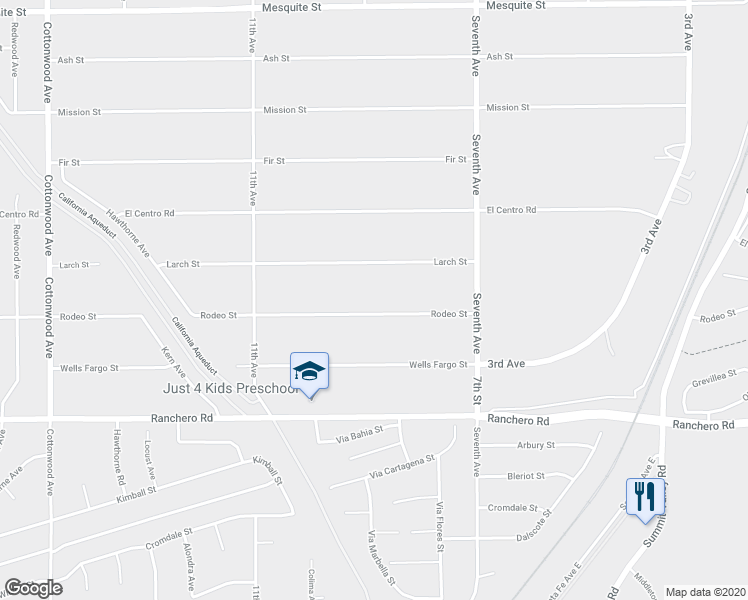 map of restaurants, bars, coffee shops, grocery stores, and more near 15534 Rodeo Street in Hesperia