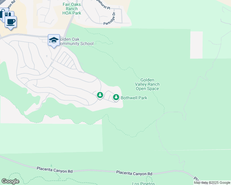map of restaurants, bars, coffee shops, grocery stores, and more near 25051 Hidden Willow Circle in Santa Clarita