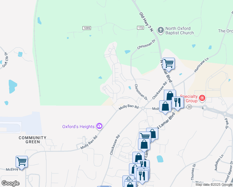 map of restaurants, bars, coffee shops, grocery stores, and more near 420 Olive Branch Way in Oxford