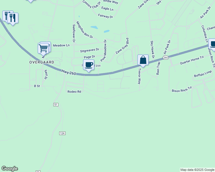 map of restaurants, bars, coffee shops, grocery stores, and more near 2238 Kodaik Circle in Heber-Overgaard