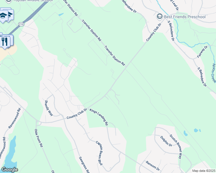 map of restaurants, bars, coffee shops, grocery stores, and more near 1381 Country Club Drive in Hampstead