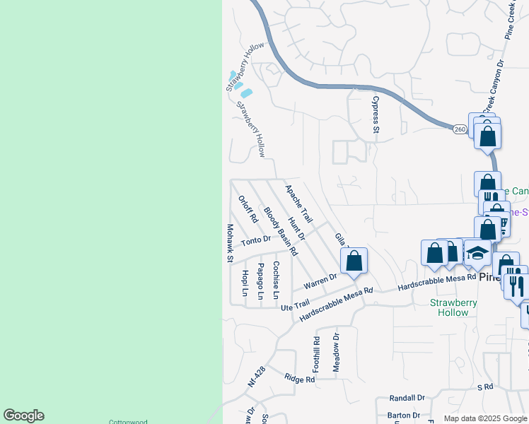 map of restaurants, bars, coffee shops, grocery stores, and more near 3898 Orloff Road in Pine