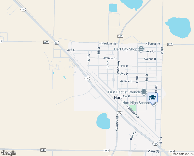 map of restaurants, bars, coffee shops, grocery stores, and more near 800 Railroad Avenue in Hart