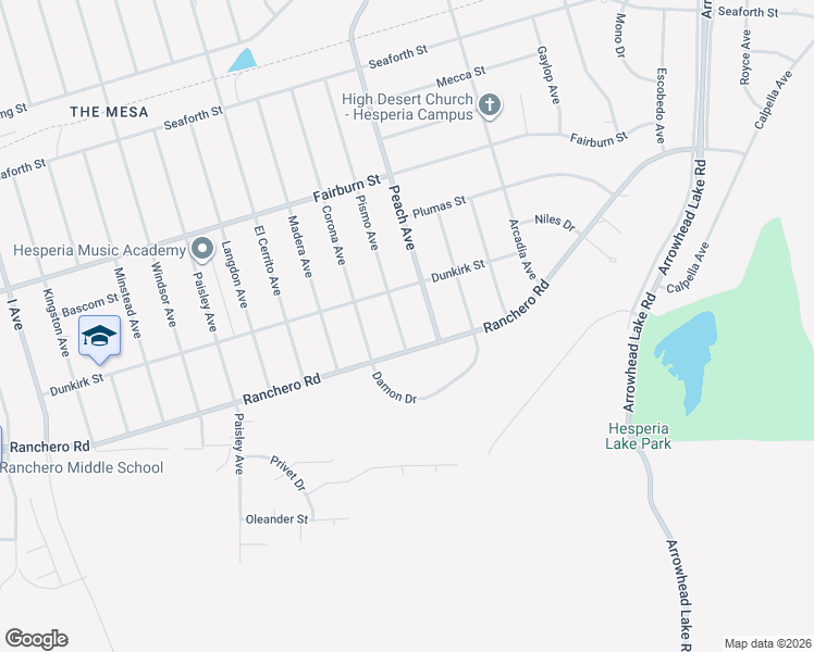 map of restaurants, bars, coffee shops, grocery stores, and more near 7503 Pismo Avenue in Hesperia