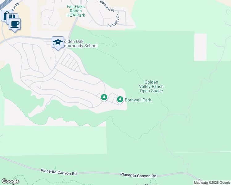 map of restaurants, bars, coffee shops, grocery stores, and more near 25035 Hidden Willow Circle in Santa Clarita