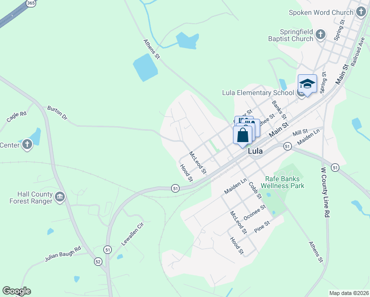 map of restaurants, bars, coffee shops, grocery stores, and more near 5909 McLeod Street in Lula