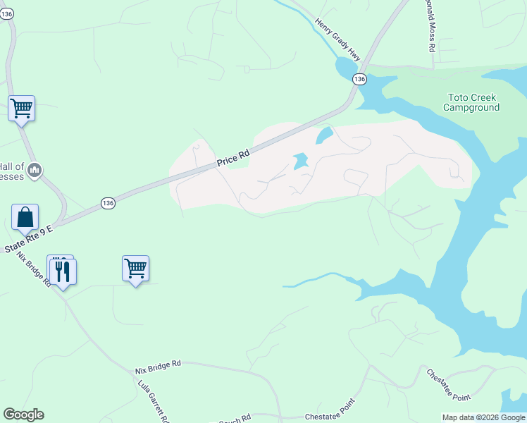 map of restaurants, bars, coffee shops, grocery stores, and more near 273 Grant Ford Drive in Dawsonville