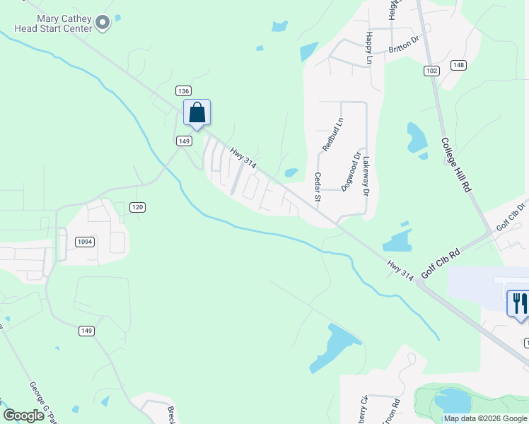 map of restaurants, bars, coffee shops, grocery stores, and more near 304 Creekwood Lane in Oxford
