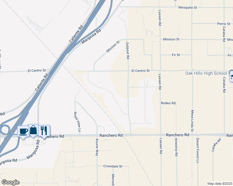 map of restaurants, bars, coffee shops, grocery stores, and more near 12018 Lamplighter Lane in Hesperia