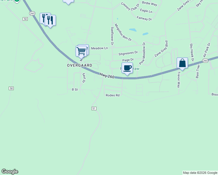 map of restaurants, bars, coffee shops, grocery stores, and more near 2207 Wrangler Way in Navajo County