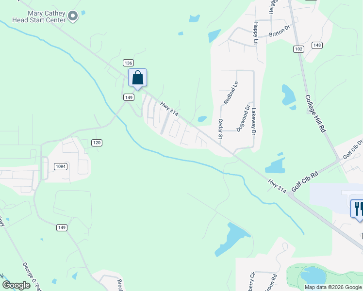 map of restaurants, bars, coffee shops, grocery stores, and more near 308 Creekwood Lane in Oxford