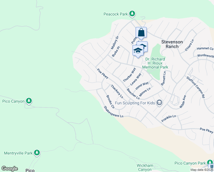 map of restaurants, bars, coffee shops, grocery stores, and more near 25623 Trent Way in Stevenson Ranch