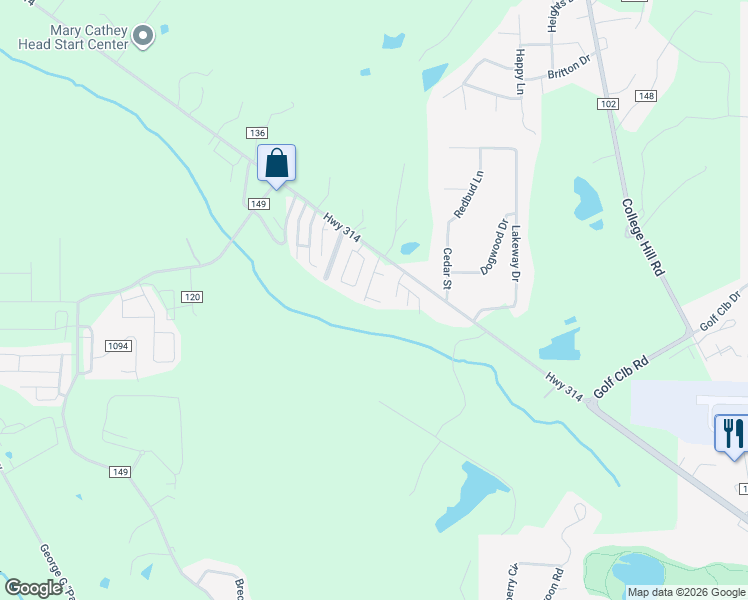 map of restaurants, bars, coffee shops, grocery stores, and more near 308 Creekwood Lane in Oxford