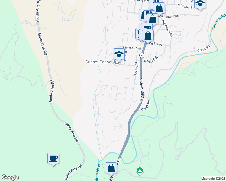 map of restaurants, bars, coffee shops, grocery stores, and more near 920 Larmier Avenue in Oak View