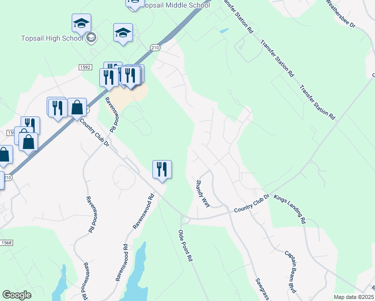 map of restaurants, bars, coffee shops, grocery stores, and more near 371 Emerald Ridge Drive in Hampstead