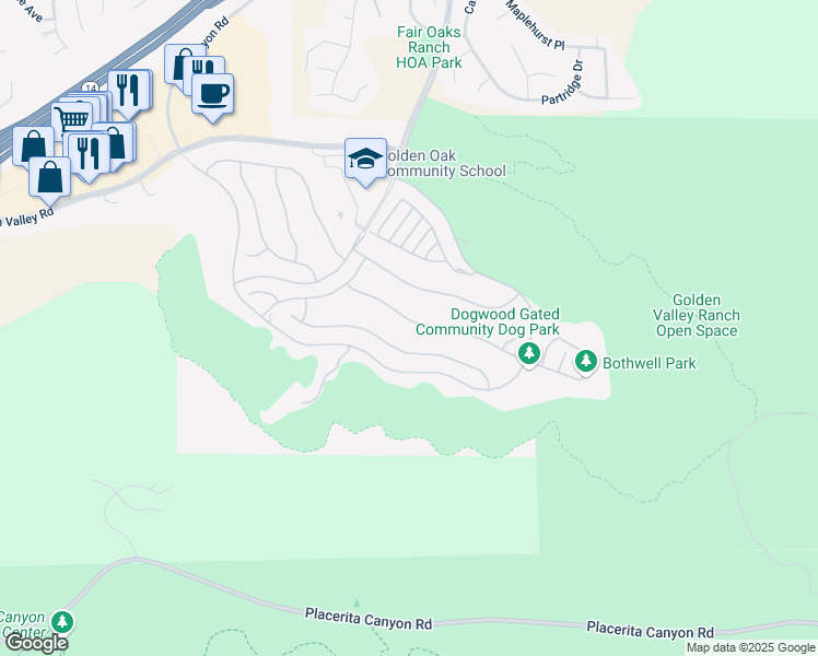map of restaurants, bars, coffee shops, grocery stores, and more near 18744 Big Cedar Drive in Santa Clarita