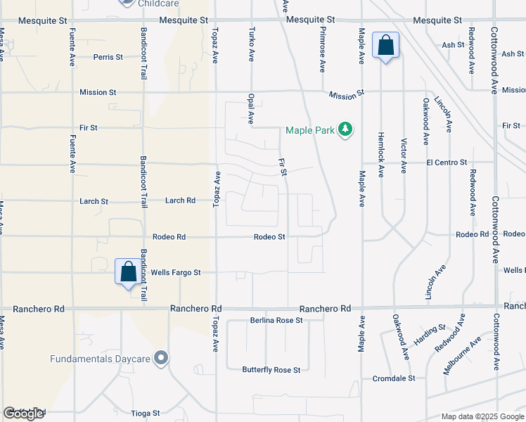 map of restaurants, bars, coffee shops, grocery stores, and more near Clemson Street in Hesperia