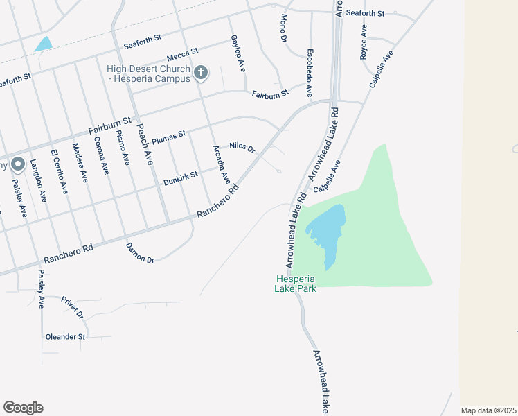 map of restaurants, bars, coffee shops, grocery stores, and more near 7510 Calpella Avenue in Hesperia