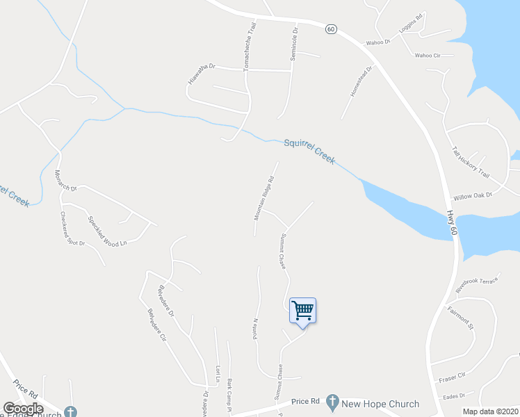 map of restaurants, bars, coffee shops, grocery stores, and more near 4238 Mountain Ridge Road in Gainesville
