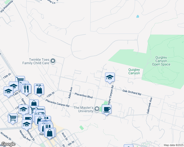 map of restaurants, bars, coffee shops, grocery stores, and more near 24835 Meadview Avenue in Santa Clarita
