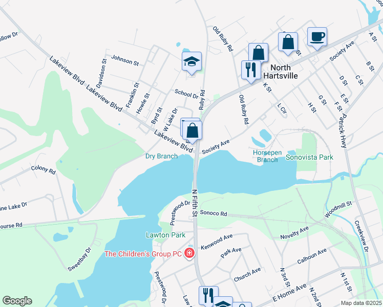 map of restaurants, bars, coffee shops, grocery stores, and more near U.S. 15 Business in Hartsville