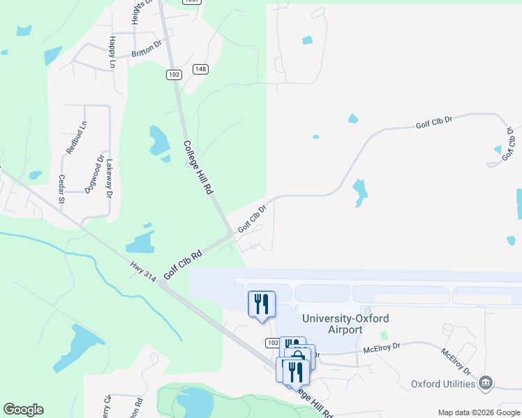 map of restaurants, bars, coffee shops, grocery stores, and more near 121 County Road 1082 in Oxford