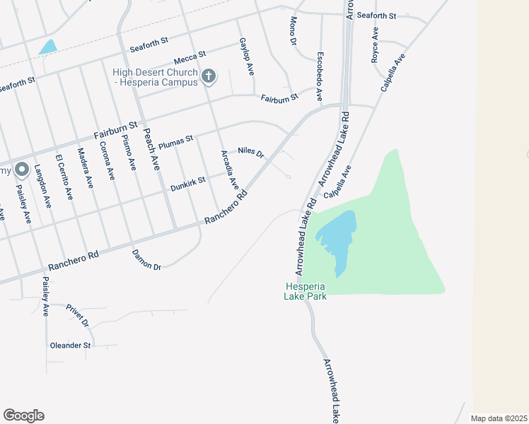 map of restaurants, bars, coffee shops, grocery stores, and more near 7510 Calpella Avenue in Hesperia