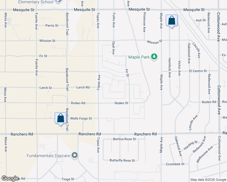 map of restaurants, bars, coffee shops, grocery stores, and more near Clemson Street in Hesperia