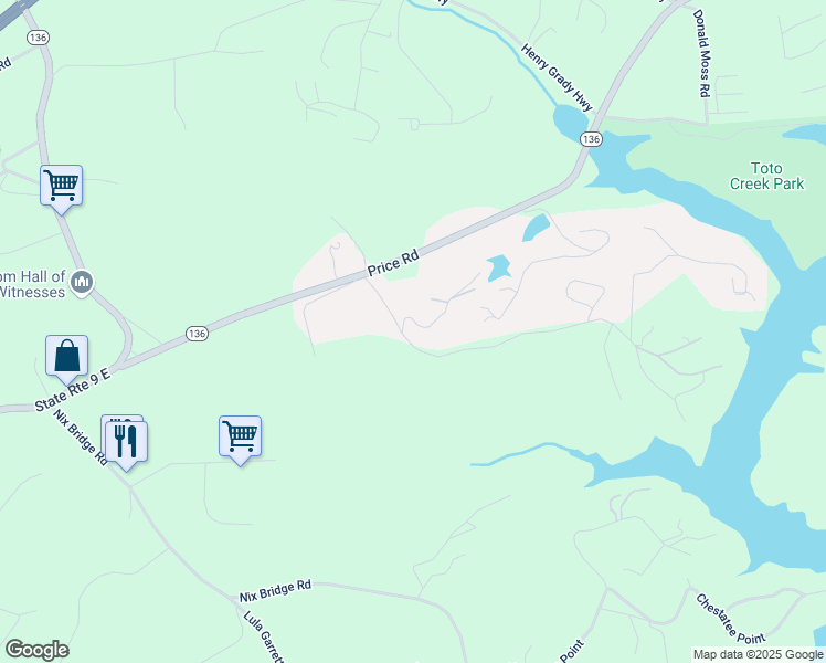 map of restaurants, bars, coffee shops, grocery stores, and more near 165 Grant Ford Drive in Dawsonville