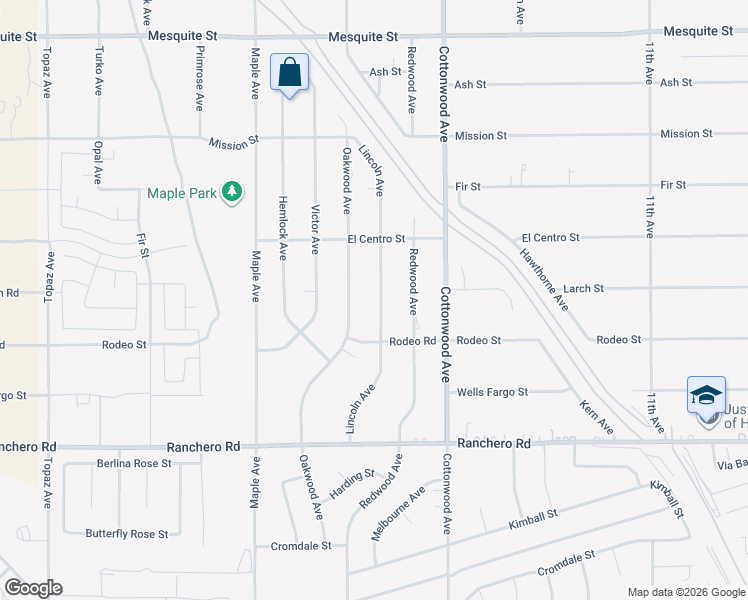 map of restaurants, bars, coffee shops, grocery stores, and more near 7609 Lincoln Avenue in Hesperia