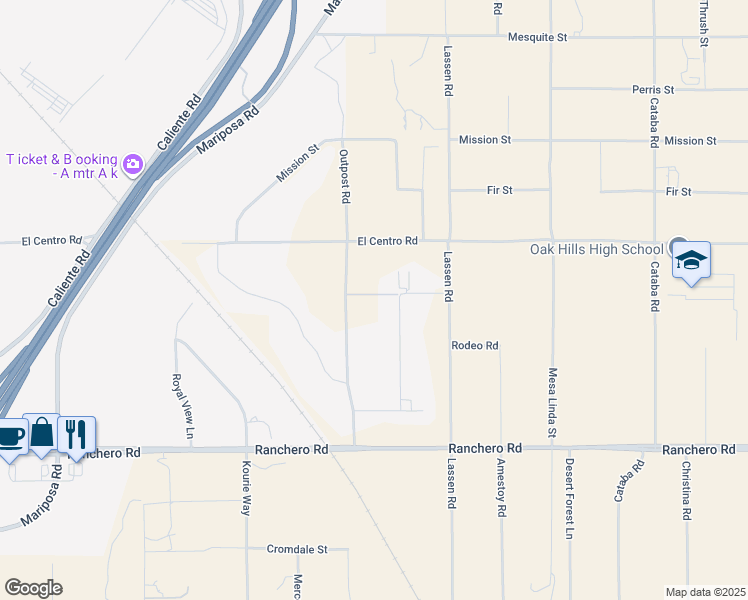 map of restaurants, bars, coffee shops, grocery stores, and more near 12195 El Centro Road in Hesperia