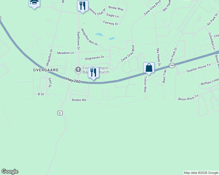 map of restaurants, bars, coffee shops, grocery stores, and more near 2242 Bear Claw Drive in Heber-Overgaard