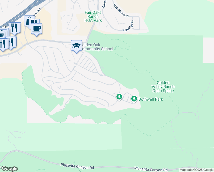map of restaurants, bars, coffee shops, grocery stores, and more near 18642 Cedar Crest Drive in Santa Clarita