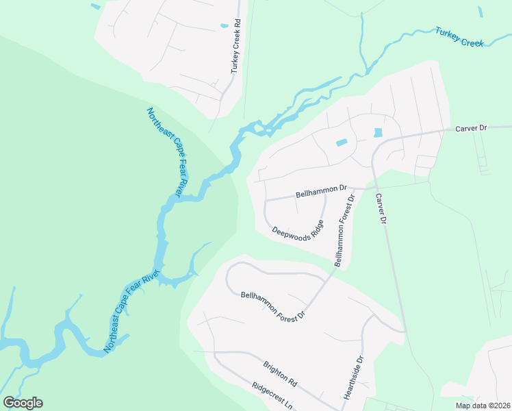 map of restaurants, bars, coffee shops, grocery stores, and more near 151 Deepwoods Ridge in Pender