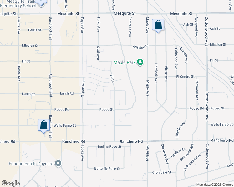 map of restaurants, bars, coffee shops, grocery stores, and more near Drexel Avenue in Hesperia