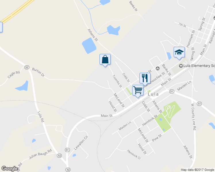 map of restaurants, bars, coffee shops, grocery stores, and more near 5924 McLeod Street in Lula