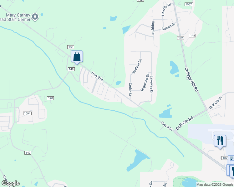 map of restaurants, bars, coffee shops, grocery stores, and more near 203 Cotton Creek Cove in Oxford