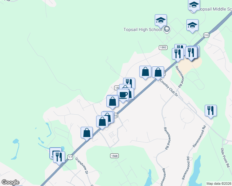 map of restaurants, bars, coffee shops, grocery stores, and more near 889 Saint Johns Church Road in Hampstead