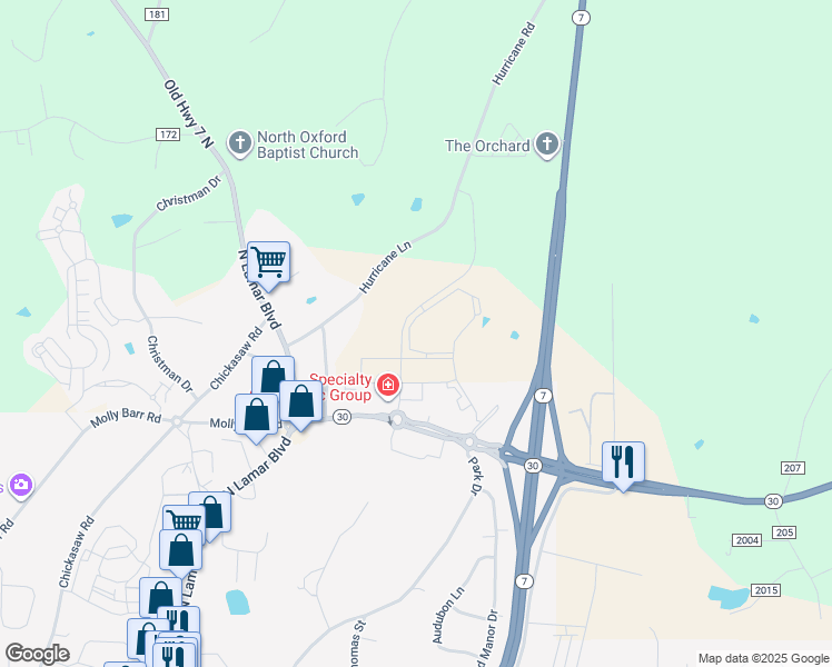 map of restaurants, bars, coffee shops, grocery stores, and more near 22 County Road 178 in Oxford