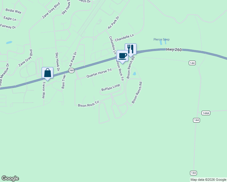 map of restaurants, bars, coffee shops, grocery stores, and more near 2348 South Buffalo Loop in Navajo County