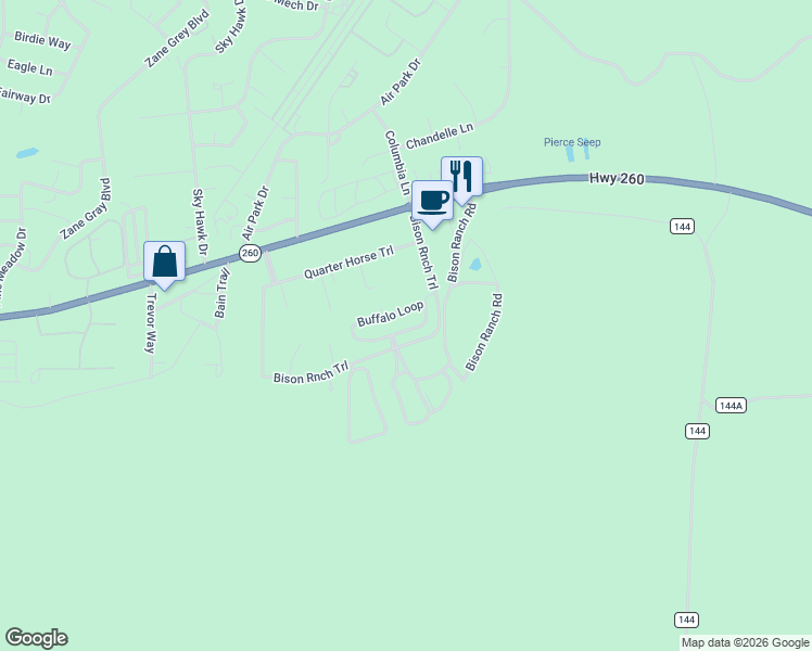 map of restaurants, bars, coffee shops, grocery stores, and more near 2348 South Buffalo Loop in Navajo County