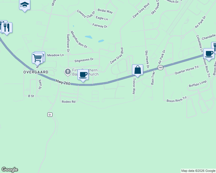 map of restaurants, bars, coffee shops, grocery stores, and more near 2242 Bear Claw Drive in Heber-Overgaard