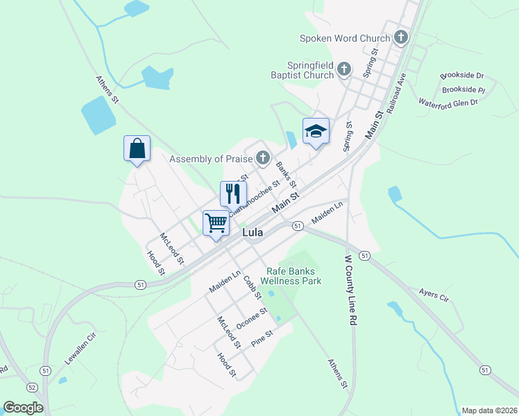 map of restaurants, bars, coffee shops, grocery stores, and more near 6023 Carter Alley in Lula