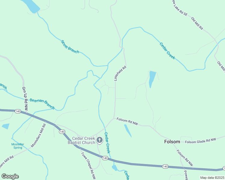 map of restaurants, bars, coffee shops, grocery stores, and more near 65 Littlefield Road in Adairsville