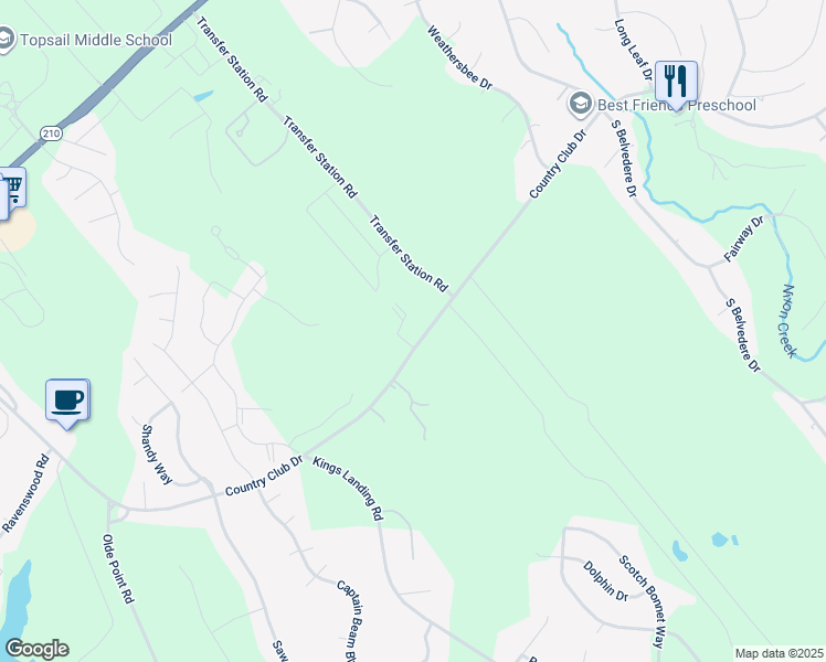 map of restaurants, bars, coffee shops, grocery stores, and more near 1521 Country Club Drive in Hampstead