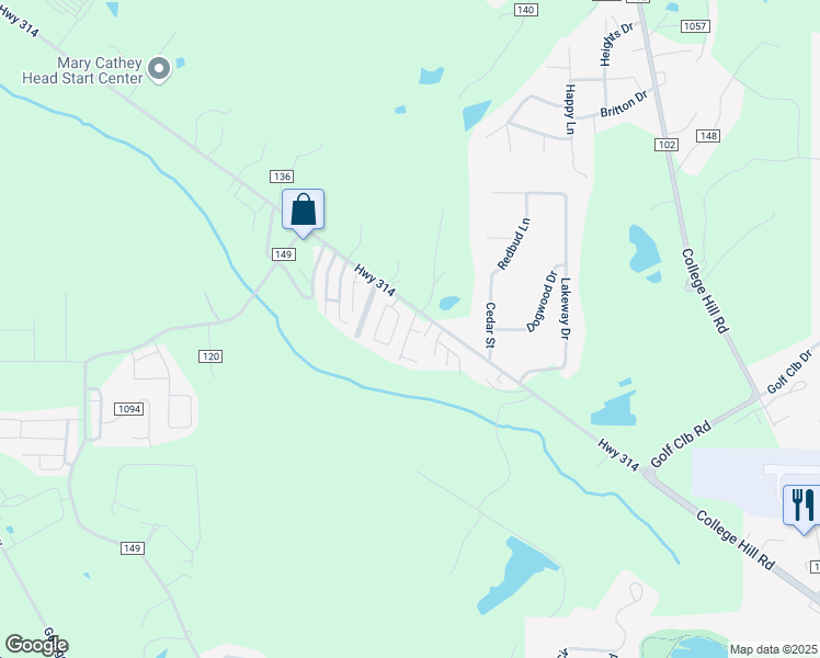 map of restaurants, bars, coffee shops, grocery stores, and more near 110 Creekwood Drive in Oxford