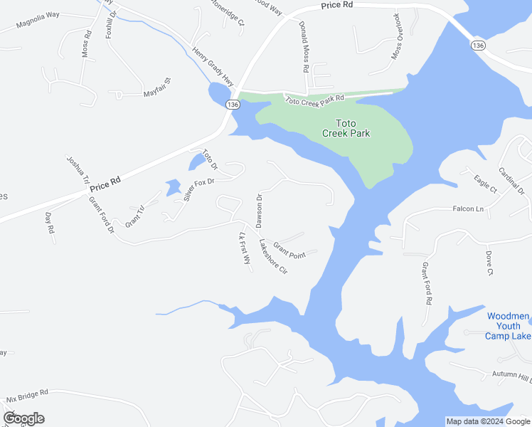 map of restaurants, bars, coffee shops, grocery stores, and more near 94 Dawson Drive in Dawsonville