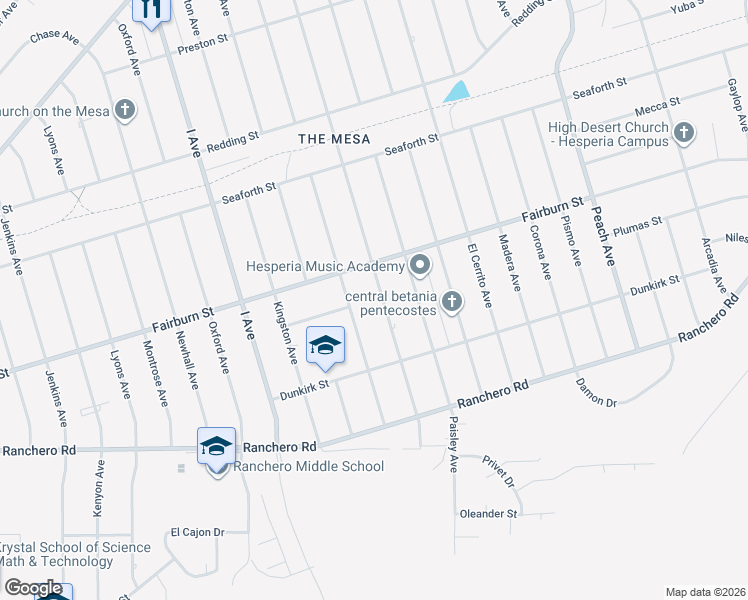 map of restaurants, bars, coffee shops, grocery stores, and more near 7598 Windsor Avenue in Hesperia