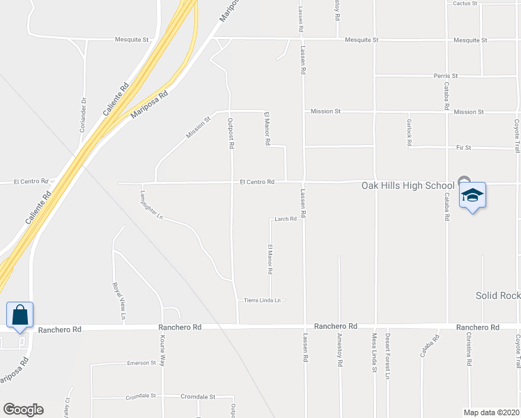 map of restaurants, bars, coffee shops, grocery stores, and more near 12195 El Centro Road in Hesperia