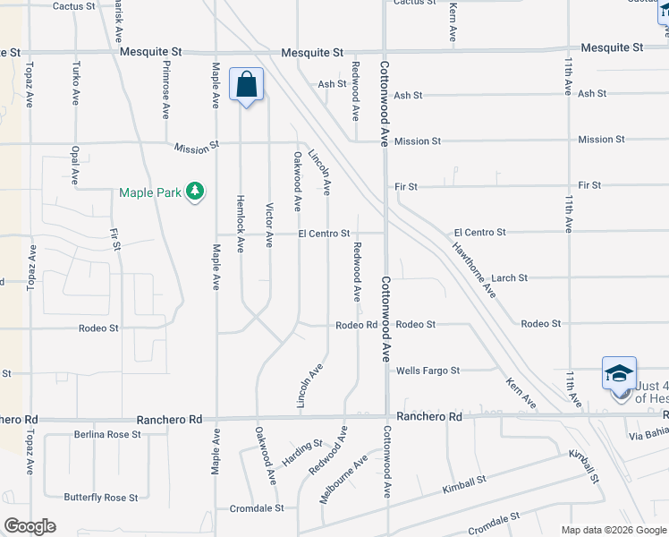 map of restaurants, bars, coffee shops, grocery stores, and more near 7609 Lincoln Avenue in Hesperia